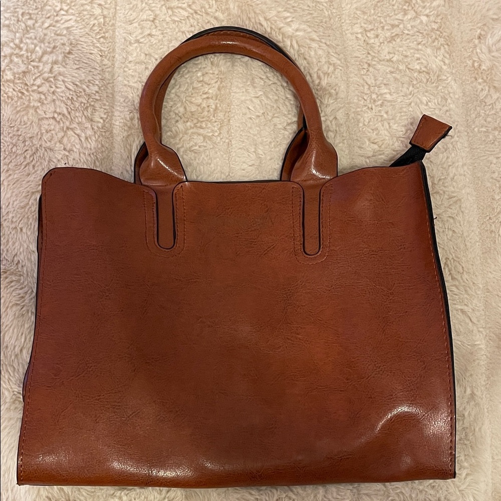NWOT Elegant Brown Faux Leather RN Tote Bag/Purse - Picture 1 of 9